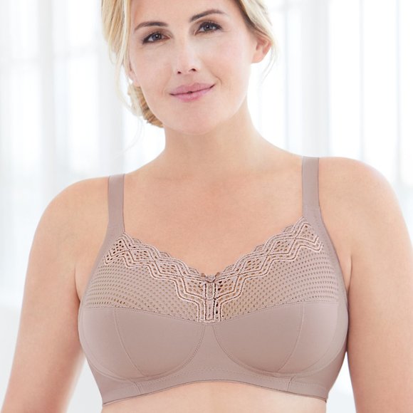 Glamorise 50i Plus-Size COMFORT LIFT Bra Wireless-Support SOFT-LACE Taupe NEW - Picture 9 of 14